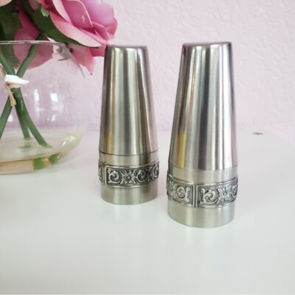 Vintage Salt & Pepper Shakers International Silver Floral Accent 1970 Made Japan